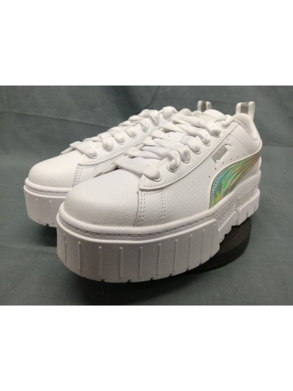 Puma Mayze Iridescent Jr. Platform Sneaker White Silver Girls Size 5 NEW IN BOX! - Picture 10 of 11